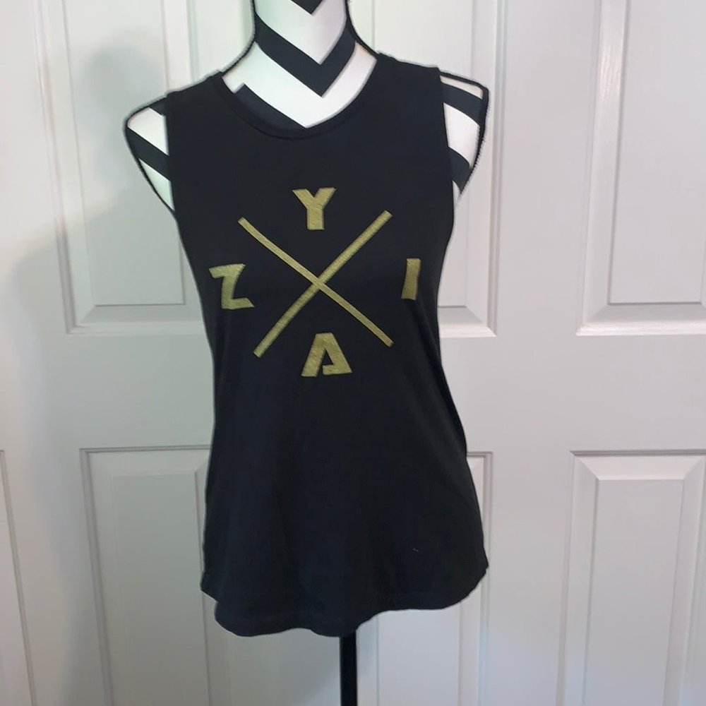 ZYIA ACTIVE Black w/ Gold Graphic Tank Top